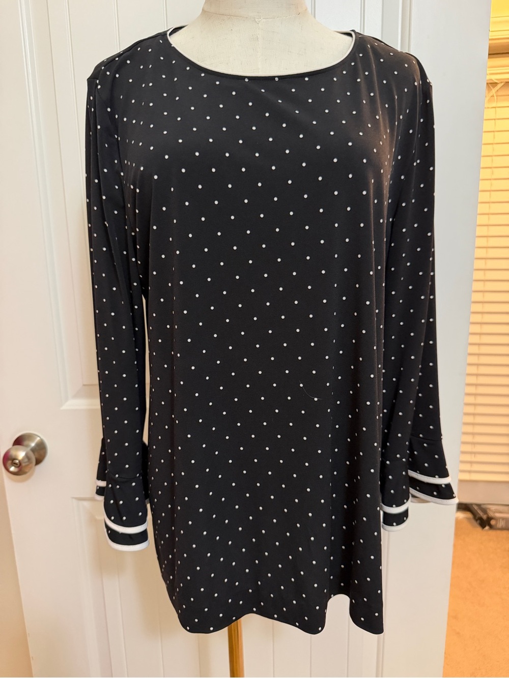 Karl Lagerfeld Black Polka Dot Long-Sleeve Top Large